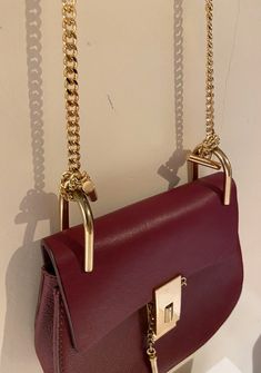 Chloe Drew Mini Leather Shoulder burgundy Women's Bag | eBay Everyday Luxury Rectangular Bags With Metal Hardware, Gold-tone Hardware Box Bag For Everyday Luxury, Burgundy Leather Satchel With Gold-tone Hardware, Gold Leather Flap Bag With Dust Bag Included, Burgundy Leather Shoulder Bag With Palladium Hardware, Designer Burgundy Leather Bags, Luxury Burgundy Bags For Everyday Use, Burgundy Top Handle Shoulder Bag With Detachable Strap, Modern Burgundy Shoulder Bag With Dust Bag