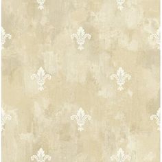 a beige and white wallpaper with fleur de lis on the back ground