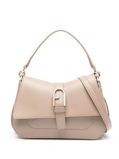 Furla Flow Leather Shoulder Bag - Farfetch Everyday Beige Satchel With Turn-lock Closure, Elegant Taupe Shoulder Bag With Metal Hardware, Elegant Taupe Shoulder Bag With Palladium Hardware, Beige Office Bag With Turn-lock Closure, Luxury Beige Flap Bag, Beige Flap Bag With Gold-tone Hardware For Work, Beige Top Handle Flap Bag With Gold-tone Hardware, Beige Satchel Flap Bag For Work, Business Flap Bag In Beige With Detachable Strap