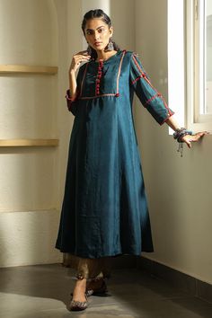 Shop for Medha Blue Silk Embroidered Flared Kurta for Women Online at Aza Fashions Kurta For Women, Latest Dress Design, Indian Designer Suits, Pakistani Fashion Casual, Kurti Designs Latest, Kurta Designs Women, Fancy Dress Design, Sharara Set, Indian Designer Outfits