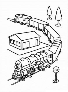 a black and white drawing of a train