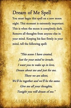 Dream Of Me Spell, Wicca Love Spell, Dream Spell, Witchcraft Love Spells, Dream Of Me, Easy Love Spells, Easy Spells