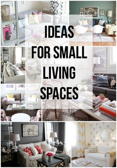 there are pictures of living room furniture and decor in this collage with the words ideas for small living spaces