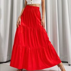 Beautiful 100% Polyester, Satin-Finish Red Maxi Skirt By Luuke’s. Perfect For The Holidays! Brand-New, Never Worn. Msrp: $40. Sized On Tag As Large, But Runs Small. Fits Medium (8-10) Best. Casual Red Long Skirt, Casual Red Full Skirt Bottoms, Red Tiered Skirt With Relaxed Fit, Red High Waist Maxi Skirt, High Waist Red Lined Maxi Skirt, Red High Waist Lined Maxi Skirt, High Waist Red Maxi Skirt With Lining, Red Solid Color Skirt For Spring, Spring Red Tiered Skirt