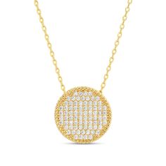 This elegant necklace features a delicate circle adorned with sparkling cubic zirconia, complete with a chain that threads through the center. .6" Pendant 18k Gold or Rhodium Plated Brass Base Cubic Zirconia Gold Circular Diamond Necklace, Diamond Charm Necklace With Adjustable Chain, Gold Diamond Circular Necklace, Gold Cubic Zirconia Necklace With Pave Setting, Dazzling Round Necklace With Sparkling Stones, Fine Jewelry Chain Necklace With Adjustable Chain, Pendant Necklace With Pave Setting In Cubic Zirconia, Cubic Zirconia Pendant Necklace With Pave Setting, Cubic Zirconia Diamond Necklace With Pave Setting