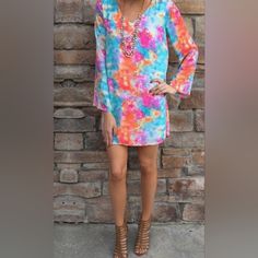 New With Tags, Fully Lined Bright Tye Die Multicolor Pastels Mini Dress. Long Flutter Sleeves Measures 21 Inches Pit To Pit, 35 Inches Long In Front, 37.Inches Long In Back 100% Polyester, Hand Wash #Festival #Bohemian #Preppy Colorful V-neck Mini Dress For Summer, Colorful V-neck Mini Dress, Casual Colorful V-neck Dresses, Casual Tie-dye Mini Dress, Spring Tie Dye Long Sleeve Dress, Multicolor Summer Shift Dress, Summer Multicolor Shift Dress, Multicolor Shift Dress For Summer, Summer Tie Dye Long Sleeve Dresses