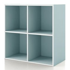 an empty shelf with four sections on each side