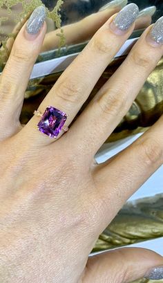 Metal: 14kt Rose Gold Weight Of Ring Including Stones: 3.40 grams Stone: Diamond And Amethyst Shape: Round And Checker-Board Emerald-cut Diamond Total Weight: .09ctw Aquamarine Weight: 5.86 ctw Measurements Of Amethyst: 12.00 x 10.00 mm Ring Size: 6 Sizable: Yes, one size up or down. Hight Of Ring: 21.00 mm Width Of Band: 3.00 mm Customization: We can custom make this ring in any color/type metal, with any gem types, sizes, and shapes. Luxury Rose Gold Amethyst Ring, Formal Rose Gold Amethyst Ring With Gemstone Accents, Rose Gold Amethyst Ring With Gemstone Accents For Anniversary, Formal Rose Gold Hallmarked Amethyst Ring, Luxury Rose Gold Amethyst Ring As Gift, Rose Gold Amethyst Ring With Gemstone Accents, Luxury Rose Gold Amethyst Ring With Prong Setting, Classic Amethyst Rose Gold Jewelry, Classic Rose Gold Amethyst Jewelry