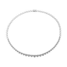 This resplendent tennis necklace features a series of heart silhouettes, each cradling a genuine diamond with a combined weight of 1/10 carat. The rhodium-plated sterling silver ensures a brilliant shine. Measuring 18 inches and secured with a box clasp, this necklace is a romantic twist on the classic tennis style, perfect for elevating any look with a sparkle of love. | Aurealis 1/10 cttw Diamond Heart Tennis Necklace in Rhodium Plated Sterling Silver, White Heart Cut Diamond White Necklace With 17 Jewels, White Gold Heart Cut Diamond Necklace With 17 Jewels, Luxury Heart-shaped Necklace With Prong Setting, Fine Jewelry Heart Cut Necklace With Prong Setting, Heart-shaped Cubic Zirconia Diamond Necklace, Diamond Heart Cut Fine Jewelry Necklace, Diamond Heart Cut Necklace Fine Jewelry, Dazzling Diamond Cut Heart Necklace, Formal Heart Cut Diamond Necklace With Single Cut Diamonds