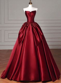 Red Ball Gowns Prom, Puffy Red Prom Dress, Red Ballgown Dress, Red Satin Wedding Dress, Red Royal Dress, Red Gowns Elegant, Big Red Dress, Red Ball Gown Dress, Dark Red Ball Gown