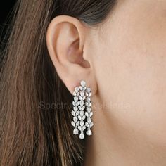 H/SI Pear Diamond Chandelier Dangle Earrings 18k White Solid Gold Jewelry 7.30Ct Long Diamond Earrings, Diamond Danglers, Diamond Chandelier Earrings, Diamond Chandelier, Diamond Dangle Earrings, Geometric Diamond, Diamond Drop Earrings, White Solid, Solid Gold Jewelry