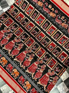 Women's   Black Red  Odisha Sambalpuri Pure Silk Handloom with Women performing Classical dance on Body Sambalpuri Design, Sambalpuri Saree, Silk Gifts, Classical Dance, Pure Silk, Saree Designs, Black Red, Favorite Outfit, Sell On Etsy