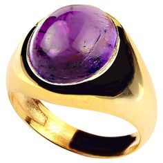 Elegant ring of oval Amethyst cabochon of 8.28ct in a custom bezel setting of gold rhodium over Sterling Silver. The ring is perfect for daily and on into evening wear. Amethyst is the February birthstone and is said to protect from intoxication and evil spells. It will calm your spirit and give you focus. Pure quartz is colorless, but the most prized variety is Amethyst, the purple variety. It's always been considered a 'royal color' and is featured in the British Crown jewels. It was also a favorite of Catherine the Great and Egyptian royalty. For centuries this beautiful gemstone has been considered a symbol of power. No changes by seller. Sizable 8 which you local jeweler should be able to make. MR2313 Luxury Formal Cabochon Amethyst Ring, Luxury Formal Amethyst Cabochon Ring, Luxury Oval Amethyst Ring With Polished Finish, Luxury Amethyst Cabochon Ring For Formal Occasions, Luxury Polished Oval Amethyst Ring, Luxury Oval Gemstone Cabochons, Luxury Round Cabochon Amethyst Ring, Luxury Yellow Gold Amethyst Ring Oval Cabochon, Luxury Purple Amethyst Cabochon Ring