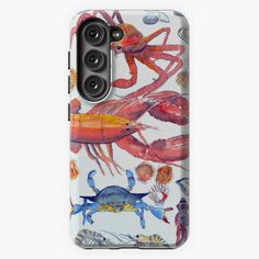 a phone case with an image of crabs and other sea creatures