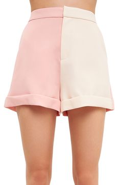 Celebrate any and every warm and sunny day in these playfully colorblocked shorts featuring a high-waist silhouette and cuffed hems. 100% polyester with 100% cotton contrast Hand wash, dry flat Imported Womens High Waisted Shorts, Sailor Shorts, Color Blocking Outfits, Rose And Rosie, Tailored Shorts, High Waist Shorts, High Rise Shorts, Sunny Day, High Waisted Shorts