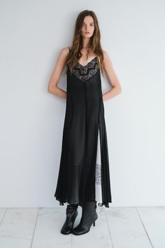 LACE SLIP DRESS ZW COLLECTION - Black | ZARA United States Shopping Wishlist, Dress Zara, Technology Fashion, Celebrity Lifestyle, Camisole Dress, Lace Slip Dress, Lace Camisole, Cardigan Sweater Jacket, Lace Slip