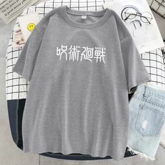 Jujutsu Kaisen Japanese Letter Style Print T-shirts Fashion Anime Tops O-neck Loose Short Sleeve New Summer Soft T Shirt Women's Relaxed Fit Crew Neck Top With Character Print, Gray Printed Tops With Relaxed Fit, Gray Printed Top With Relaxed Fit, Casual Anime Print Crew Neck Top, Casual Anime Print Relaxed Tops, Casual Anime Print Short Sleeve Tops, Casual Anime Print Top With Relaxed Fit, Casual Relaxed Fit Anime Print Top, Casual Short Sleeve Top With Anime Print