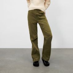 Zara Macy Pants - Size M Color: Khaki - Ref. 9632/257 Mid-Waist Trousers With Belt Loops. Featuring Front Patch Pockets, Side Pockets With Metal Zips, Welt Pockets At The Back, Metal Zip At The Hems And Zip Fly And Top Button Fastening. Chic Green Cargo Pants For Fall, Non-stretch Wide Leg Parachute Pants For Fall, Winter Utility Wide Leg Bottoms, Winter Cargo Style Straight Leg Bottoms, Chic Fall Khaki Cargo Pants, Chic Khaki Cargo Pants For Fall, Zara Utility Straight Leg Jeans, Fall High-waisted Cargo Style Jeans, Zara Casual Straight Leg Pants