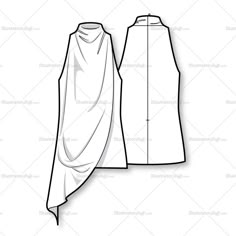 the front and back view of a women's dress with an asymmetric draped over it