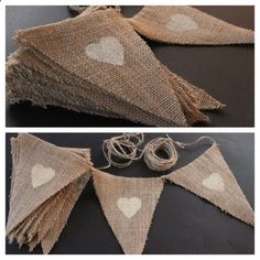 two pictures showing how to make a burlock banner with hearts on the side