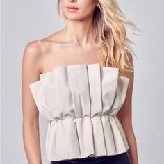 Cream, Leather/Pleather, Pleated Crop Top. Adorable & Pairs Well With Jean Or Skirt. New With Tags Never Worn. Perfect Top For Game Day Or A Night Out! White Puff Sleeve Top, Pleated Crop Top, Purple Crop Top, Stripped Tops, Pleated Top, Pleat Top, Bow Detail Dress, Crop Top Blouse, Lace Tank Top