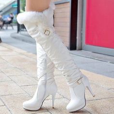 Luxury Knee-high Platform Heeled Boots, Thigh High Boots White Shoeyl, Luxury Knee-high Heels For Winter, Luxury Red Knee-high Boots For Women, Luxury Party Knee-high Boots For Women, Luxury Platform Boots For Party, Elegant Luxury High Heel Platform Boots, Elegant Luxury White Knee-high Boots, Luxury Women's Platform Boots For Party