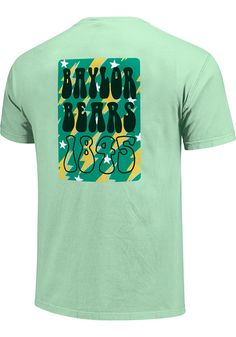 Let everyone know who you root for in this Baylor Bears Green Groovy Lightning Short Sleeve T-Shirt! This Baylor Short Sleeve Tee features a screen print team name on left chest with screen print team graphic on center back. Summer Fan Gear Graphic Tee Tops, Summer Fan Gear Graphic Tee, Summer Graphic Tee Tops For Fans, Casual Fan Apparel T-shirt With Graphic Print, Casual Fan Gear Graphic T-shirt, Casual Graphic Print T-shirt For Fan Gear, Green Graphic Print T-shirt For Fan Gear, Graphic Print T-shirt For Spring Fan Apparel, Casual Green T-shirt For Fan Gear