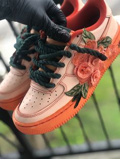 Choose your color floral design and any color dye dipped Air Force. Modern Shoe Storage, Space Shoes, Nike Shoes Women Fashion, Shoe Storage Ideas, Custom Sneakers Diy, Diy Sneakers, Nike Fashion Shoes, Shoes Outfit Fashion, Custom Nike