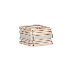 This three-color square densa ring set is rigid, yet extremely comfortable due to its softly rounded edges. This stack is available in two versions. The "5-stack" version is made up of five rings including 1 thick (3mm) silver, 1 thick rose gold, 1 thick silver, 1 thin yellow gold and 1 thin silver band. The "7-stack" version is made up of seven rings including 1 thick (3mm) silver, 1 thick rose gold 1 thin rose gold, 1 thick yellow gold, 1 thin yellow gold, and 2 thin silver bands. This ring se Five Rings, Silver Bands, Mixed Metal Earrings, Diamond Rings Design, Stacking Ring Set, Stack Ring, Ring Sizer, One Ring, Oxidized Sterling Silver