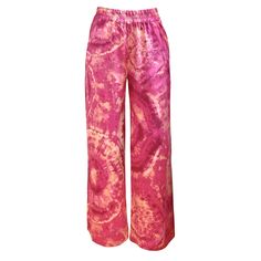 Rose Quartz Tie Dye Silk Pajama Pants | ROY G. | Wolf & Badger Summer Silk Straight Leg Bottoms, Summer Silk Straight-leg Bottoms, Casual Pink Wide Leg Pants For Loungewear, Pink Silk Pants For Spring, Casual Silk Bottoms With Relaxed Fit, Casual Silk Pants With Elastic Waistband, Casual Silk Wide Leg Pants For Spring, Casual Silk Straight Leg Pants, Pink Wide Leg Pants For Loungewear