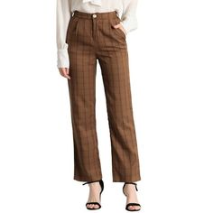 These trousers are essential for dressing up or down. Lightweight fabric, covered in a plaid pattern, shapes these trendy trousers with a high-rise fit. How it is a bit high waist and how it gathers at the waist adding shape to the body. You may love everything about these trousers, from their regular fit to the elastic high-waist, which could double as a hiding mechanism for women with love-handles. Style these trousers with a crop top and heels for the ultimate look. Occasion: Shopping, Social Trendy Trousers, Trendy Trouser, Junior Pants, Warm Pants, Cotton Linen Pants, Casual Wide Leg Pants, Social Activities, Long Trousers, Straight Trousers