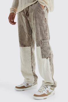 Relaxed Colour Block Acid Wash Cord Cargo Pants | boohooMAN USA Slim Cargo Pants Men, Tech Clothing, Mens Cargo Trousers, Slim Fit Cargo Pants, Cool Pants, Denim Cargo Pants, Camo Cargo Pants, Denim Cargo, Tall Pants