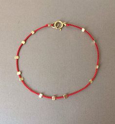 Gold Bead Silk String Bracelet also in Sterling Silver and Rose Gold Fill | eBay Bracelets Red, Basic Bracelet, Red String Bracelet, Jewelry Diy Bracelets, Thread Jewellery, Tassel Jewelry, Jewellery Ideas, Irish Linen, String Bracelet