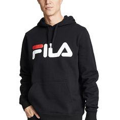 This Is A Classic Pullover Sweatshirt Featuring The Brand's Legendary Logo. This Fila Hoodie Is An Easy Pick For Casual Weekend Wear And Post Gym Stops Fabric: Mid-Weight Fleece Logo At Chest Drawstring Hood And Long Sleeves Ribbed Trim Pouch Front Pocket Shell: 80% Cotton/20% Polyester Casual Hooded Hoodie With Logo Print, Casual Hoodie Tops With Logo Print, Casual Fleece Hoodie With Logo Print, Black Cotton Sweats With Logo Print, Black Relaxed Fit Top With Adjustable Hood, Black Athleisure Top With Double-lined Hood, Black Tops With Adjustable Hood And Relaxed Fit, Black Top With Adjustable Hood And Relaxed Fit, Black Cotton Tops With Double-lined Hood