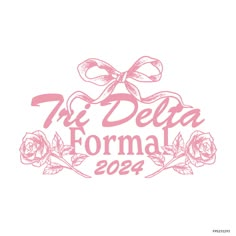 the delga formal logo is shown in pink and white with roses on it's side