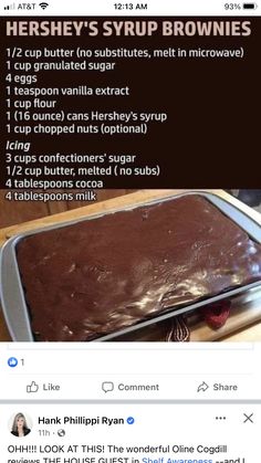 an image of a chocolate brownie recipe on twitter