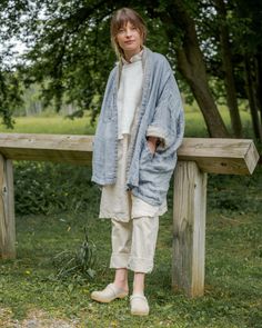 Oversized and loose fitting, kimono-styled jacket with a casual shape and large pockets, the Shawl Jacket is a perfect top layer to throw on for chilly days out and about. 100% Double sided Linen One size Made in U.S.A. Oversized Outerwear For Casual Gatherings In Fall, Relaxed Fit Cotton Outerwear For Layering, Winter Outerwear With Patch Pockets For Layering, Oversized Long Coat In Lagenlook Style, Oversized Long Coat With Pockets, Oversized Lagenlook Long Coat, Casual Long Coat With Side Pockets, Oversized Long Sleeve Outerwear For Loungewear, Casual Oversized Outerwear For Gatherings