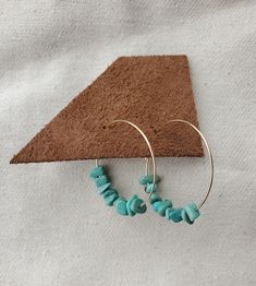 Genuine turquoise beads on gold-filled hoop earrings handmade for those who love gold jewely with a western flare Gold And Turquoise Jewelry, Diy Western, Turquoise Jewelry Western, Jewelry Western, Hoop Earrings Handmade, Turquoise Hoops, Gold Filled Hoops, Hoops Earrings, Genuine Turquoise