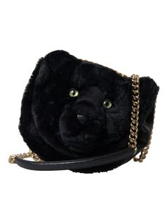 Indulge in the epitome of luxury with this captivating shoulder bag by Dolce & Gabbana. Exquisitely crafted with croc-embossed leather, this bag boasts a unique panther design, brought to life with black faux fur and piercing green eyes on the flap. A lavish gold-tone chain strap complements the bag, while an additional back pocket adds practicality to its stunning form. With its Italian origins, this bag represents the zenith of high-end craftsmanship. Material: 85% Polyester faux fur, 15% Leather Color: Black with gold metal detailing Strap: Gold-tone chain shoulder strap Country of Origin: IT Black inner lining with logo engraved metal hardware Measurements: 22cm x 20cm x 8cm Strap Length: 125cm x 2cm Panther Design, Panther Head, High Heel Stiefel, Evening Purse, Metal Engraving, Dolce E Gabbana, Black Faux Fur, Handbag Straps, Chain Shoulder Bag