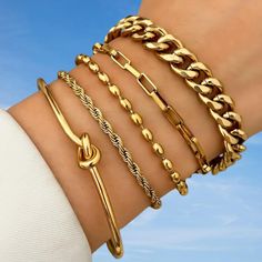 Layered Chain Bracelet Set Gold Silver. Chain & Link Bracelets Sets. Set stainless steel metal chain bracelet for women men: Paper clip, Rope, Snake, Figaro, Box, Cuban, Satellite, Herringbone, Curb Layered Chain Bracelet Set Gold Silver. Two styles: silver steel or gold steel Chain bracelet in durable stainless steel metal, nickel free, lead free and hypoallergenic. There are several models to choose from in the publication, each model presents different styles and quantities of bracelets, each Friend Things, Summer Jewellery, Preppy Jewelry, Etsy Promotion, Gold Bracelet Set, Accesories Jewelry, Gold Bracelets, Dainty Bracelets, Gorgeous Bracelet