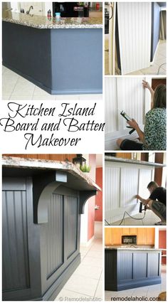 the kitchen island has been painted and is being worked on by an expert in painting