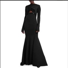 Safiyaa Cutout Beaded Belt Gown Women'S 10 Black Solid High Boat Neck Hook Eye Safiyaa Cutout Beaded Belt Gown Women's 10 Black Solid High Boat Neck Hook Eye Retail $2,615 * High Boat Neckline * Concealed Hook-And-Eye Closure At Back Neckline * Extra-Long Sleeves * Ruched Cutout Detailing At Bodice * Beaded Belt At High Waistline * Back Cutout Above And Below Beaded Belt * Fit-And-Flare Silhouette * Small Back Train * Unlined * 92% Polyester/8% Elastane; Waistband: 79% Acetate/21% Viscose; Black Long Sleeve Gown For Gala, Black Long Sleeve Maxi Dress With Fitted Bodice, Fitted Black Gala Gown, Fitted Black Gown For Gala, Black Fitted Gown For Evening, Black Fitted Evening Gown, Fitted Black Evening Gown, Fitted Black Gown For Evening, Black Maxi Gown For Evening