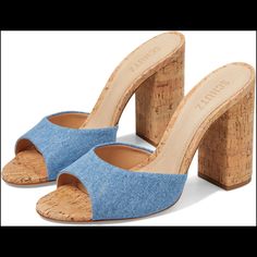 Schutz Kaycee Denim Sandals Washed Blue Sz 7 And 9 1/2 New Closed Toe Denim Sandals, Denim Blue Open Heel Sandals For Summer, Summer Denim Heels With Open Heel, Chic Open Toe Denim Sandals, Summer Denim Open Heel Heels, Chic Denim Open Toe Sandals, Chic Denim Heels With Block Heel, Chic Denim Block Heel Heels, Chic Denim Block Heel Shoes