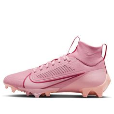 a pink nike soccer shoe on a white background