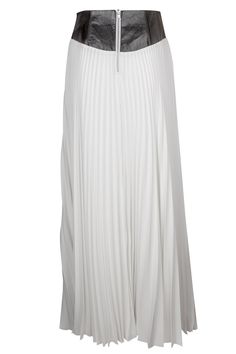 Brandon Maxwell laurel skirt in black and white. 100% LEATHER; 65% CO, 35% PA Dry clean Made in USA White Flared Maxi Skirt For Formal Occasions, Elegant White Pleated Maxi Skirt, White Flared Evening Skirt, White Long Skirt For Evening, White Long Evening Skirt, White Long Skirt For Evening Wear, Elegant White Pleated Evening Skirt, White Flowy Maxi Skirt For Formal Occasions, White Flowy Maxi Skirt For Evening