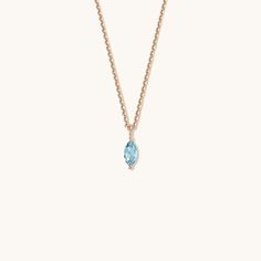 Face view of Jewellers District's Marquise Aquamarine Pendant Necklace in 14k Rose Gold Marquise Blue Stone Gold Necklace, Mens Rings Wedding Diamond, Trending Engagement Rings, Aquamarine Pendant, Aquamarine Jewelry, Gemstone Engagement, Montana Sapphire, Aquamarine Blue, Gold Wedding Rings