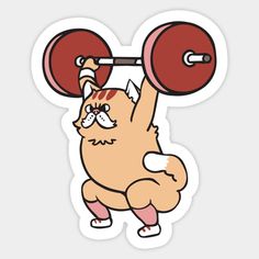 a cartoon cat lifting a barbell on his back