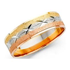 two tone gold and silver wedding band with an arrow design on the inside of it