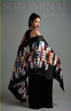 This long and beautiful shawl is printed with an original artist's design and is made from the purest AA grade Mulberry silk, an elegant and incredibly soft fabric that will wrap your neck and body with plenty of boldness and creativity. #ByClaudiaGastaldo #artscarf #silkscarf #designerscarf #artistscarves Native Feathers, Scarf Photography, Feathers Art, Ethnic Chic, Art Scarves, Oversized Art, Silk Shawl, Designer Scarves