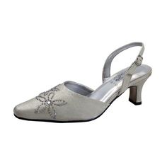 Elegant Holiday Slingback Pumps For Formal Occasions, Low Heel Slingback Pumps For Prom In Spring, Low Heel Slingback Pumps For Spring Prom, Spring Prom Low Heel Slingback Pumps, Silver Fitted Slingback Pumps For Formal Occasions, Silver Fitted Slingback Pumps For Formal Events, Mother Of The Bride Shoes, Shoes Silver, Ankle Strap Sandals Heels